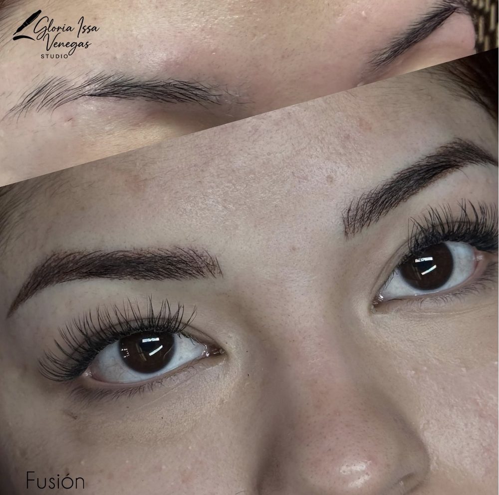 Antes y después de técnica fusión en cejas
