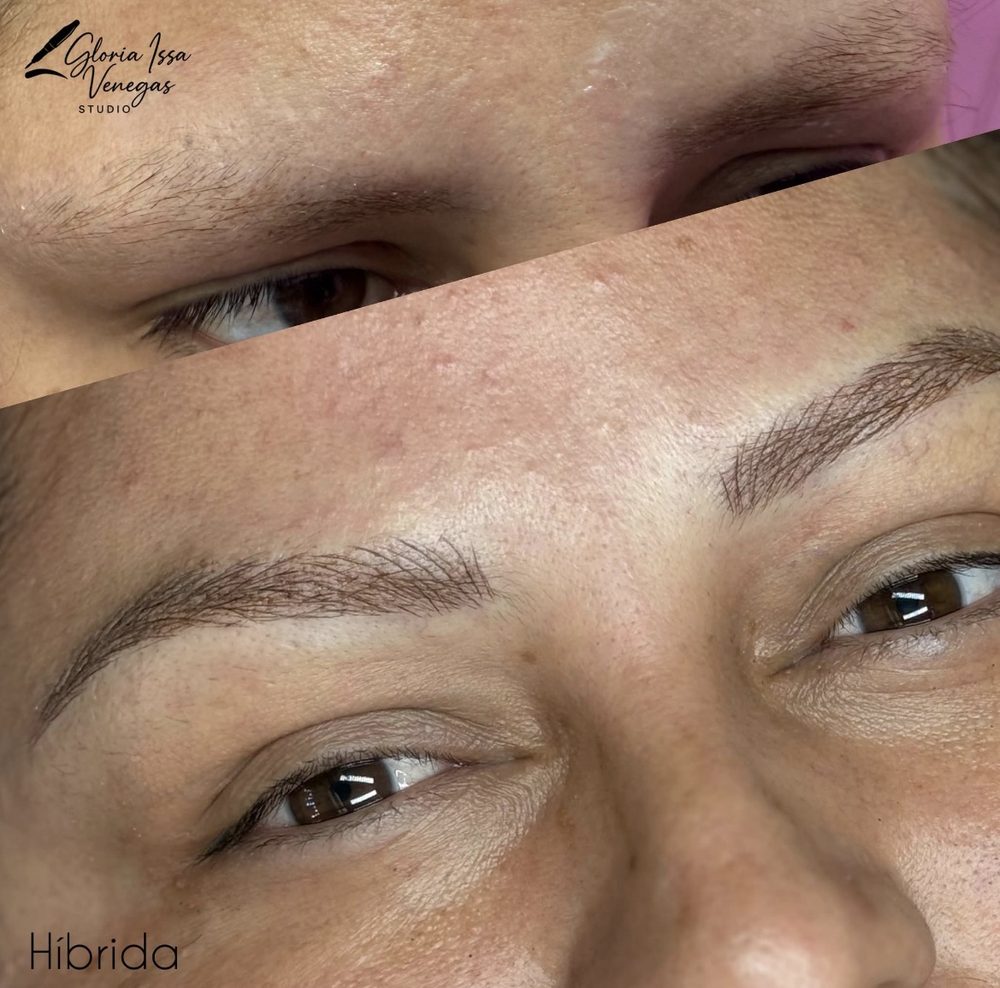 Antes y después de técnica híbrida en cejas